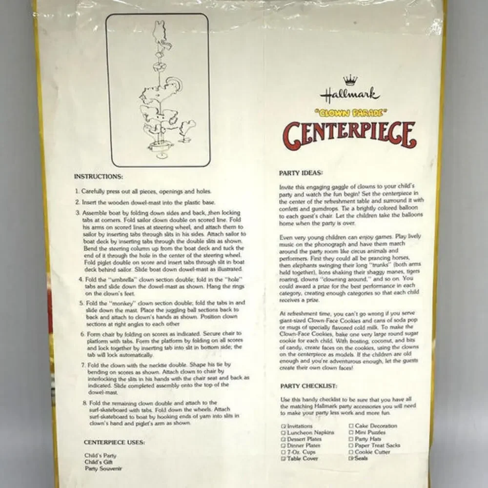 Clown‎ Parade Birthday Party Centerpiece Decoration Hallmark Vintage 1979 Circus